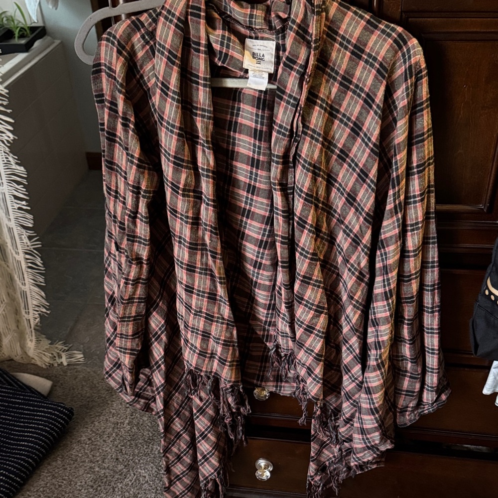 Billabong Pink and Black Plaid Cardigan